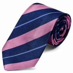 Cheapest 🛒 Trendhim Wide Navy, Light Blue & Pink Striped Silk Tie 🧨