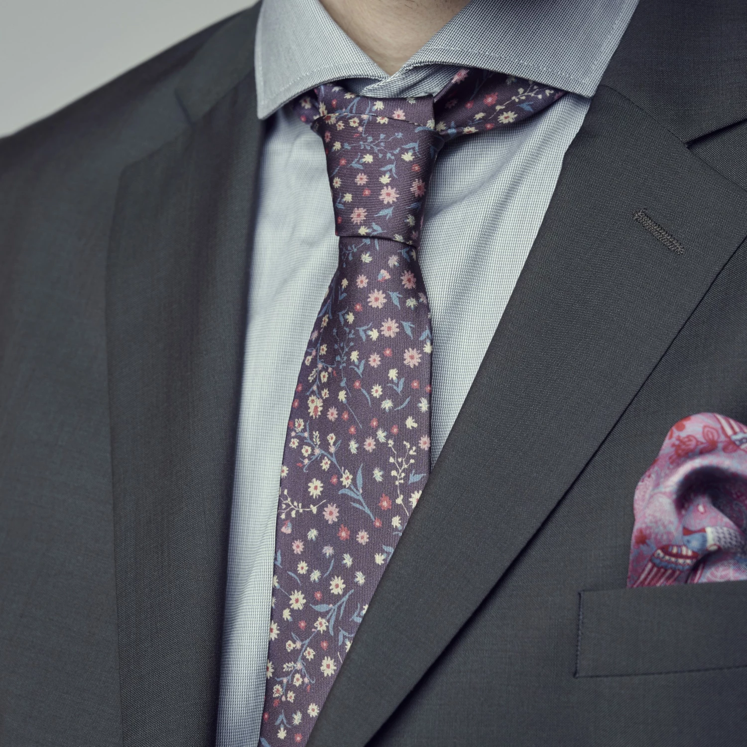Best Sale ๐ Bohemian Revolt Boho | Dark Violet, Blue & Pink Floral Pattern Silk Tie ๐ฏ - Image 3