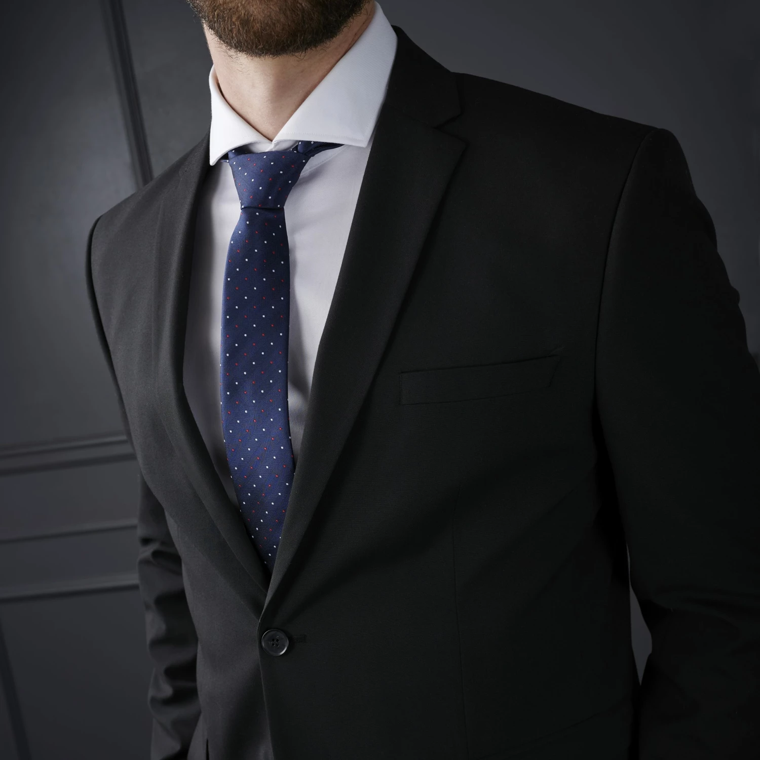 Wholesale π Tailor Toki Navy Blue, Red & White Dotted Polyester Tie π - Image 3