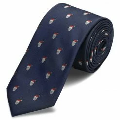 Outlet 💯 Trendhim Navy Blue 🔔 Christmas Skull Pattern Polyester Tie ⭐
