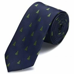 New 🔔 Trendhim Navy Blue 🎅 Christmas Tree Pattern Polyester Tie 💯